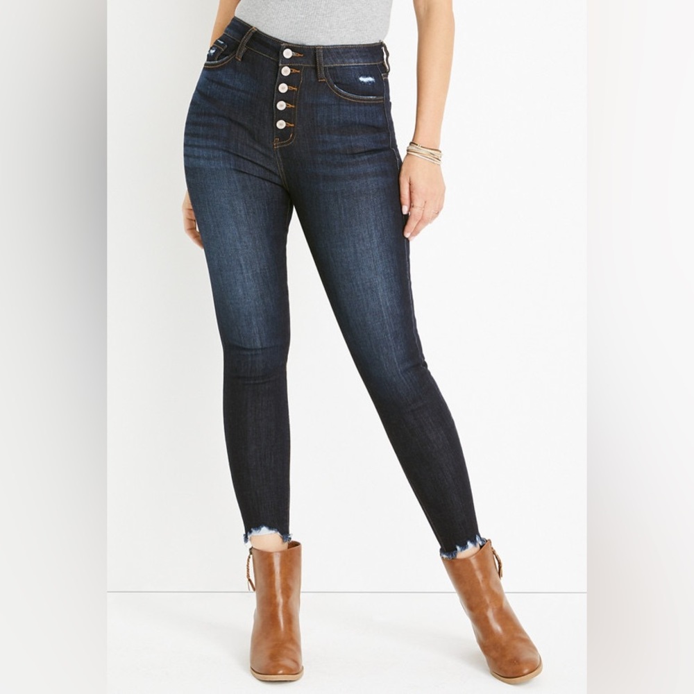 KanCan Estilo High Rise Button Fly Dark Wash Skinny Jeans Size 7/27